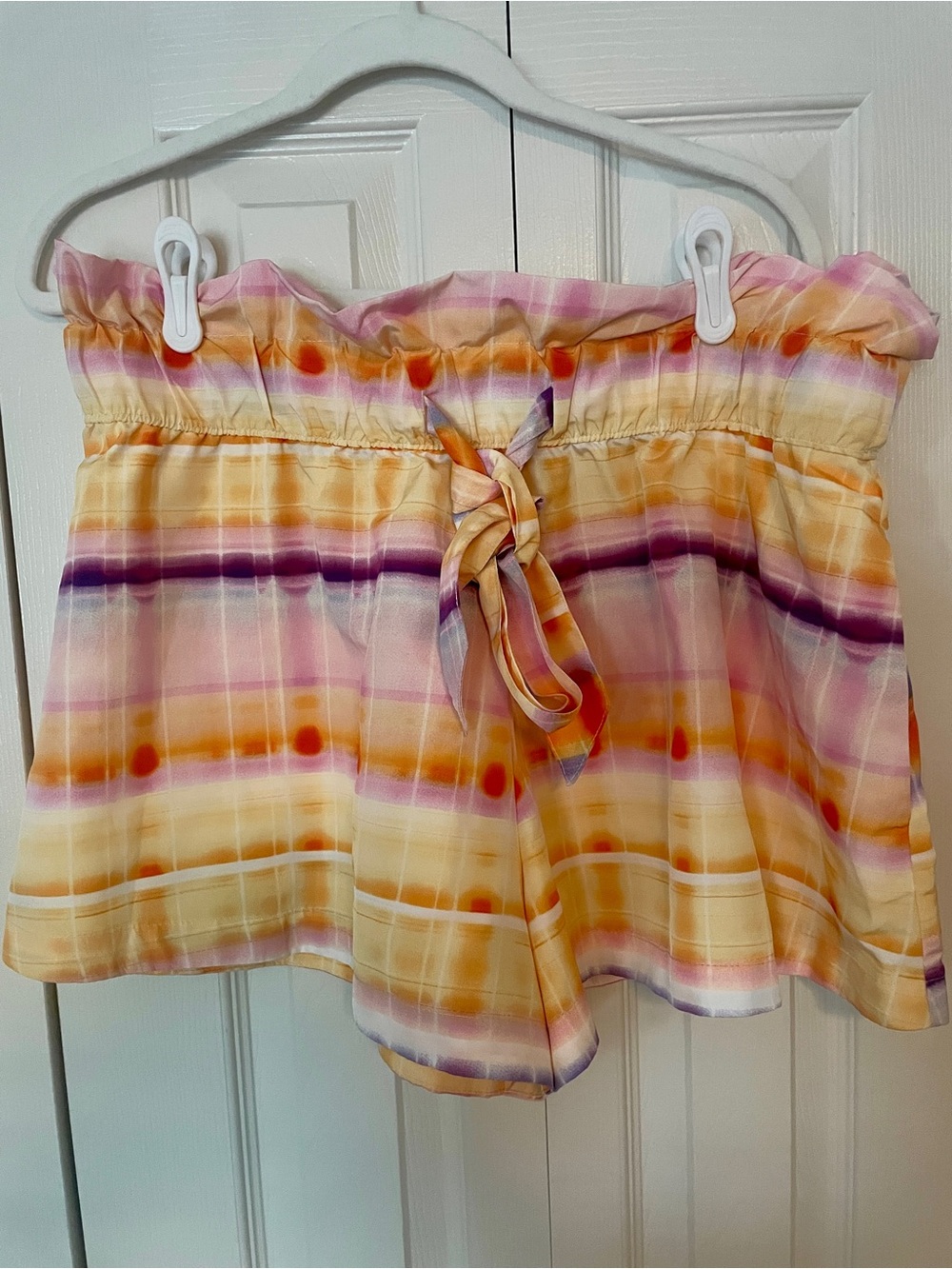 Women’s Tie-Front Paper Bag Waist Shorts - Pastel Stripe